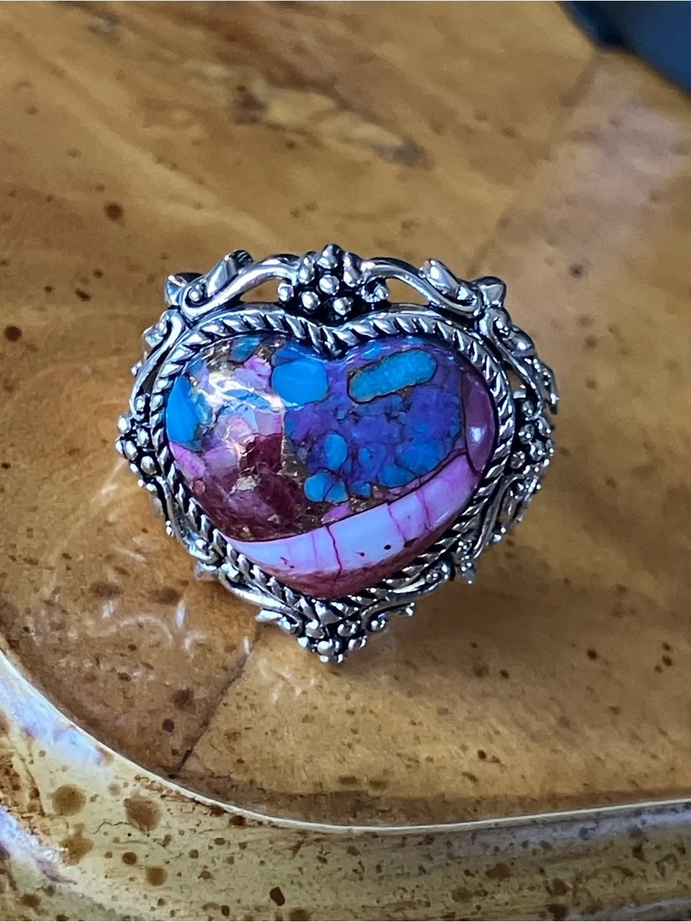 Spiny Oyster Turquoise Heart Ring Size 7.75
